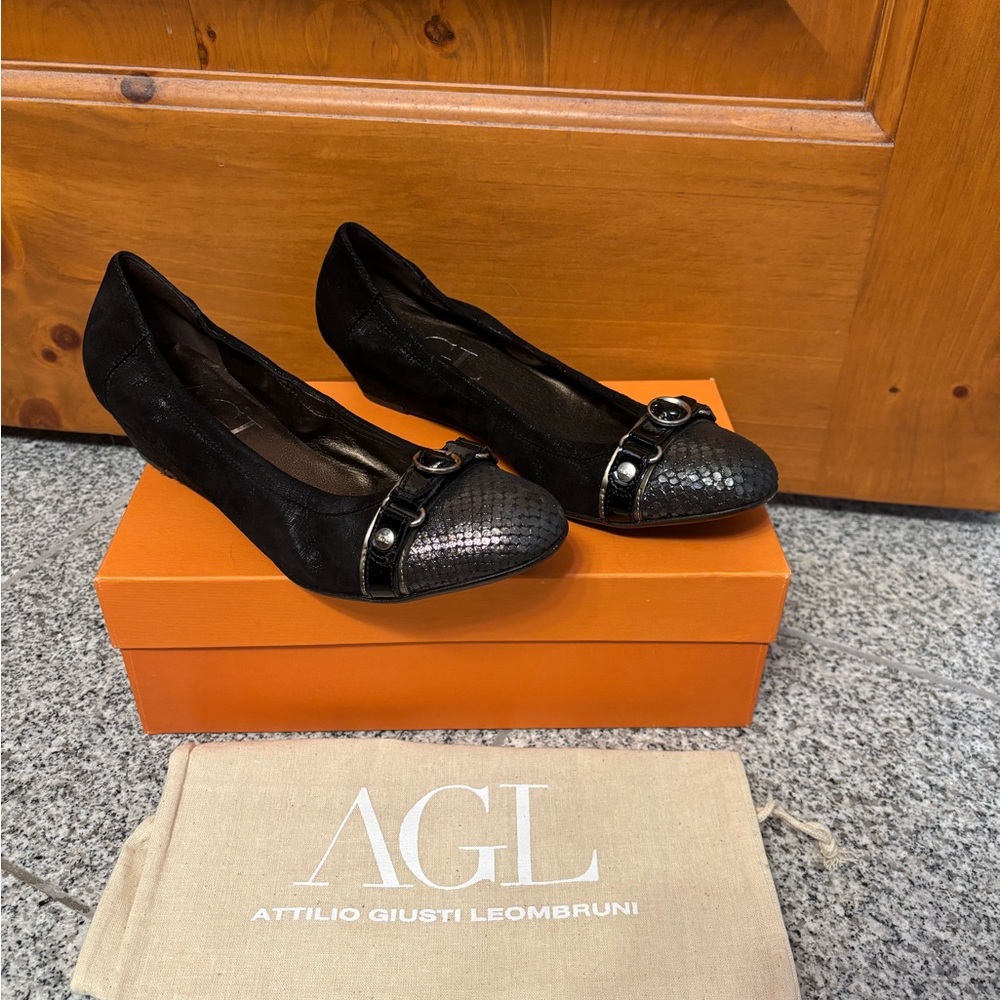 AGL Black Flats with Silver Hardware
